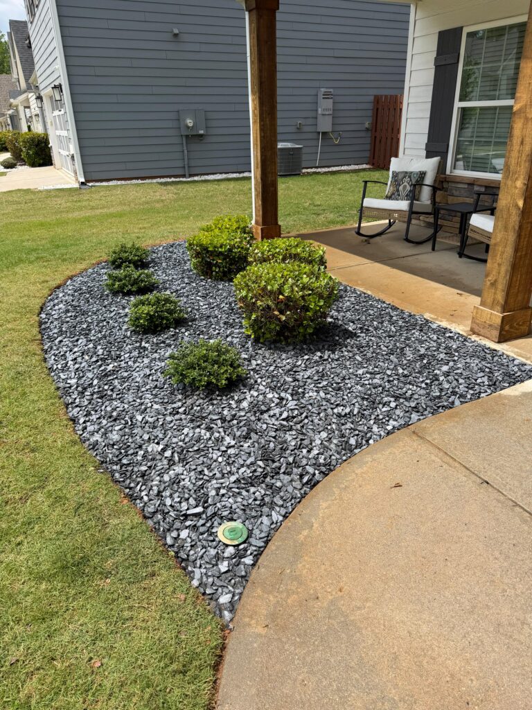 After: Slate chip bed & shrub install, Landscaping Newnan GA